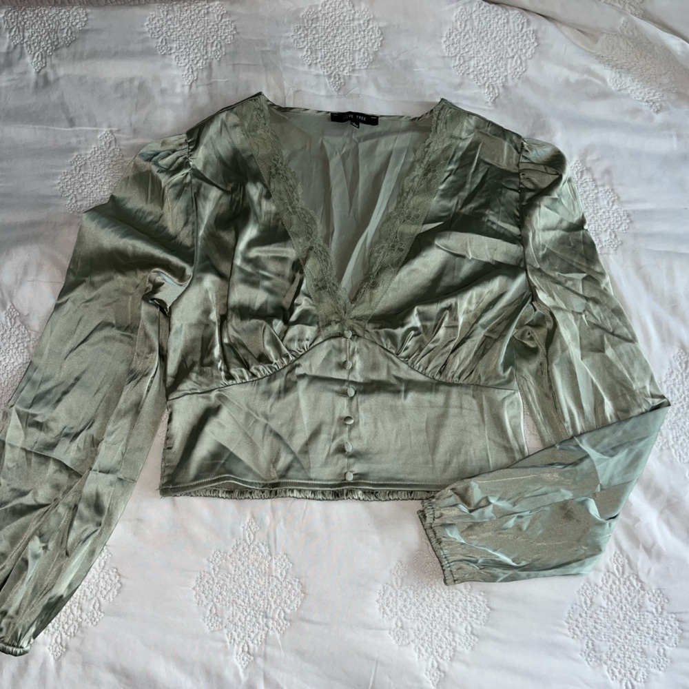 Elegant Green Satin Women's Top